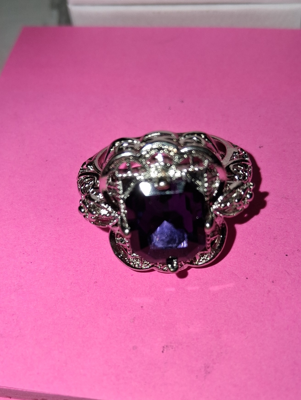 Source Unknown Silver Ring with Purple Gemstone